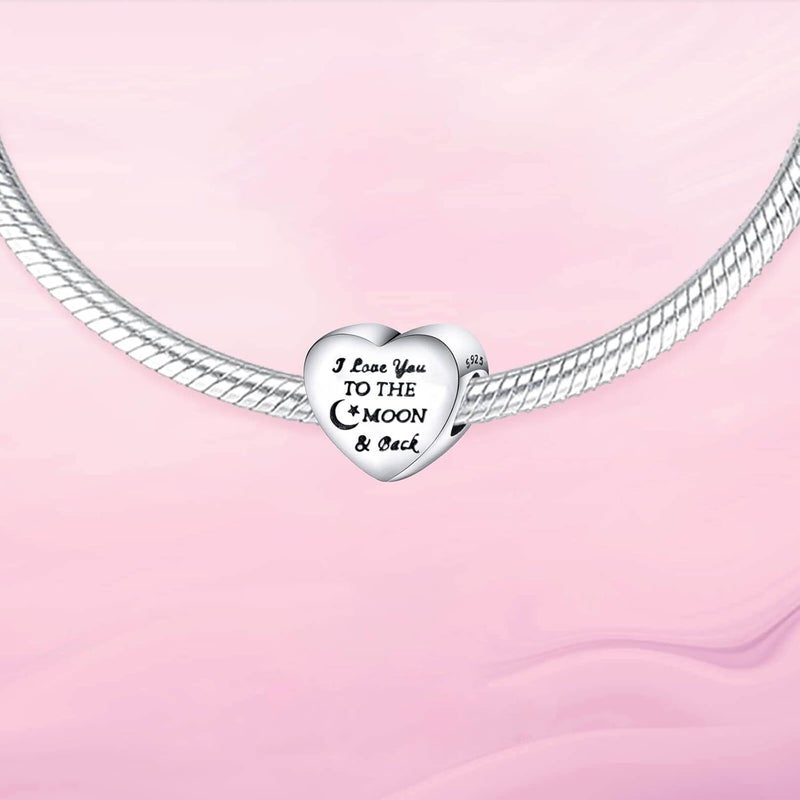 VALGACLS 925 Sterling Silver Family Love Mom Mouse Heart Charms for Bracelets Necklace Valentine's Day Mother's Day Jewelry Charm for Women - Image 2